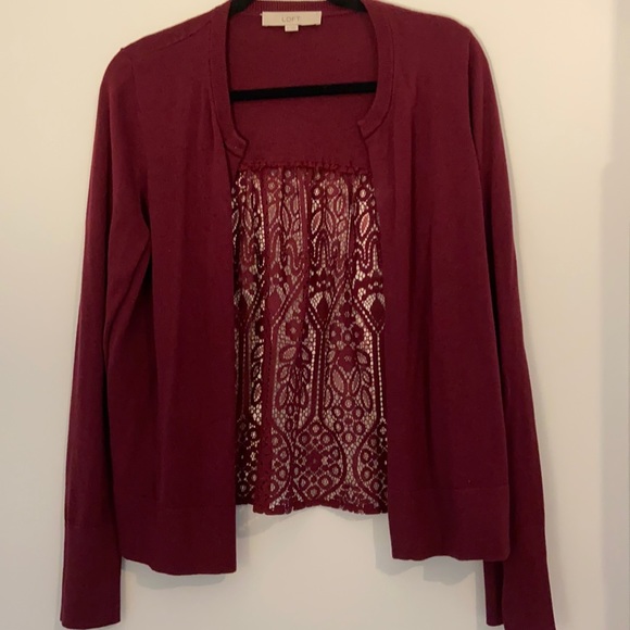 LOFT Other - Maroon lace back cardigan